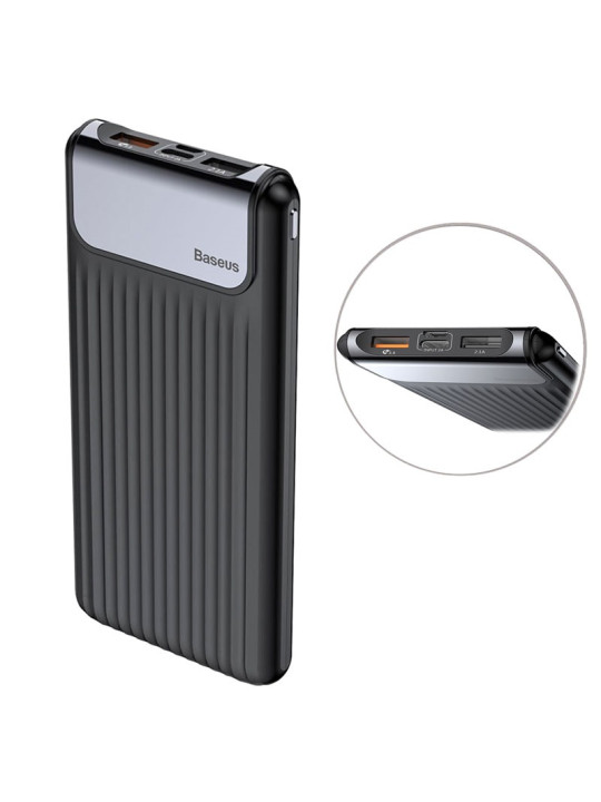 Baseus PPYZ-C01 Thin Digital Power Bank 10000 mAh QC3.0 2x USB 1x USB Type C 2.1A  Μαύρο