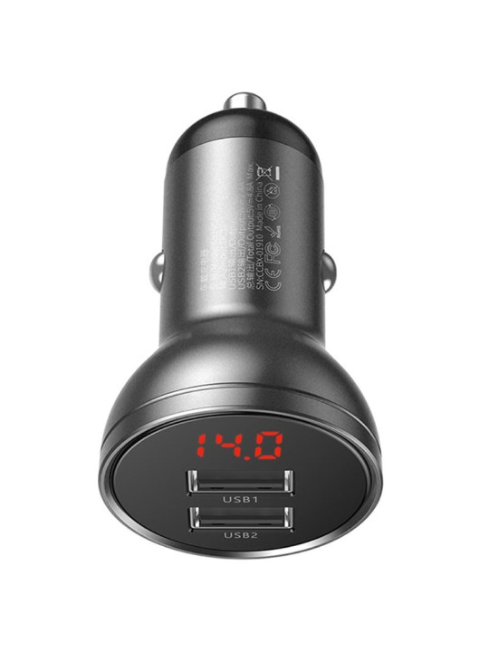 Baseus car charger USB / USB Type C 45 W 5 A Power Delivery 3.0 LCD display silver (CCBX-C0S)