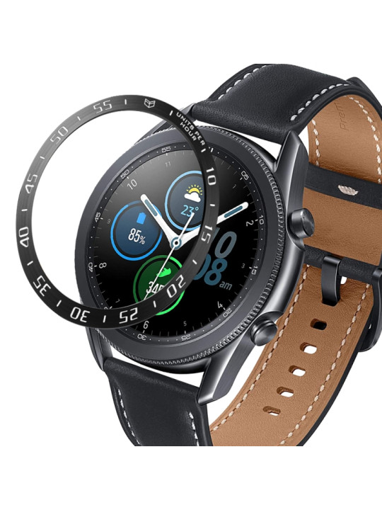 For Samsung Galaxy Watch 3 45mm Smart Watch Steel Bezel Ring, A Version(Black Ring White Letter)