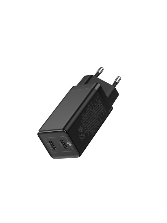 BASEUS WALL CHARGER GAN2 - 2XTYPE C - QC 3.0 PD 3.0 45W 3A WITH TYPE C TO TYPE C CABLE (CCGAN-M01) BLACK