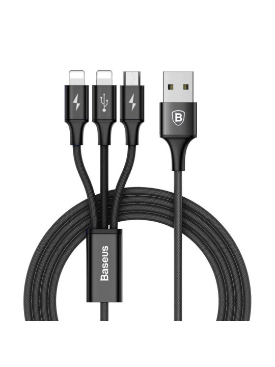 Baseus Braided USB to 2x Lightning / micro USB Cable Μαύρο 1m (CAMLL-SU01)