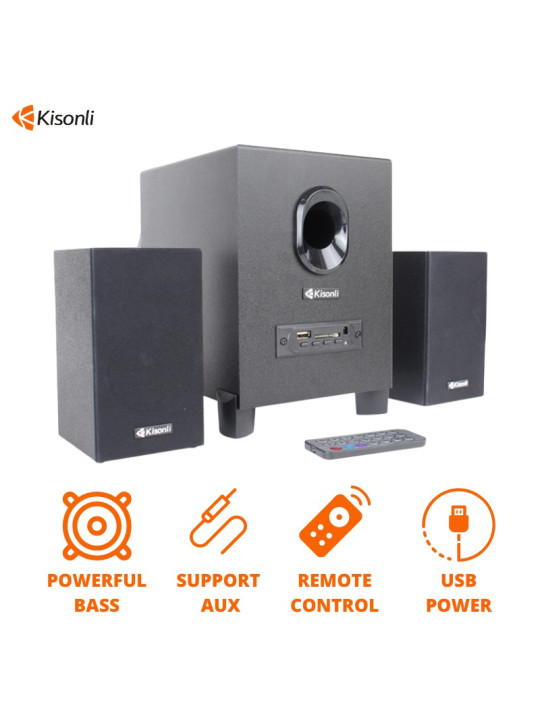 Kisonli TM-5000U Ασύρματα Ηχεία Υπολογιστή 2.1 με Bluetooth και Ισχύ 5W σε Μαύρο Χρώμα